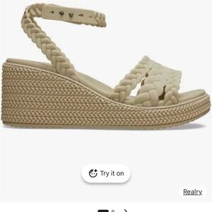 CROCS Braided Espadrille Wedge Sandals - Beige